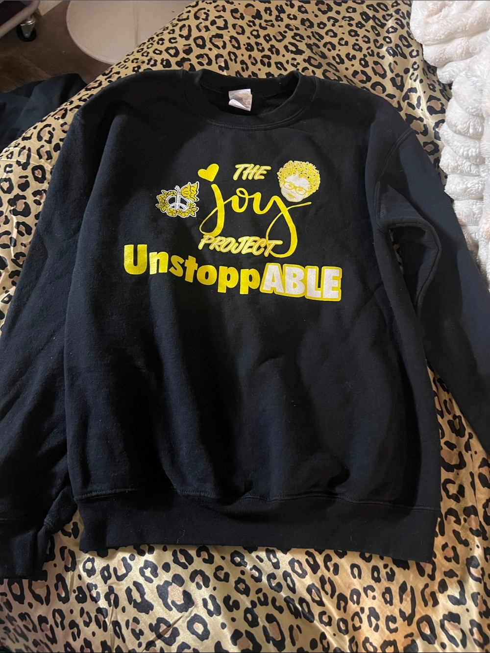 Gildan Black Kids Sweatshirt with Yellow "The Joy Project UnstoppABLE" Graphic
